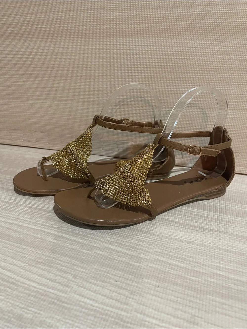 Qupid Gold Metallic Mesh Sandals